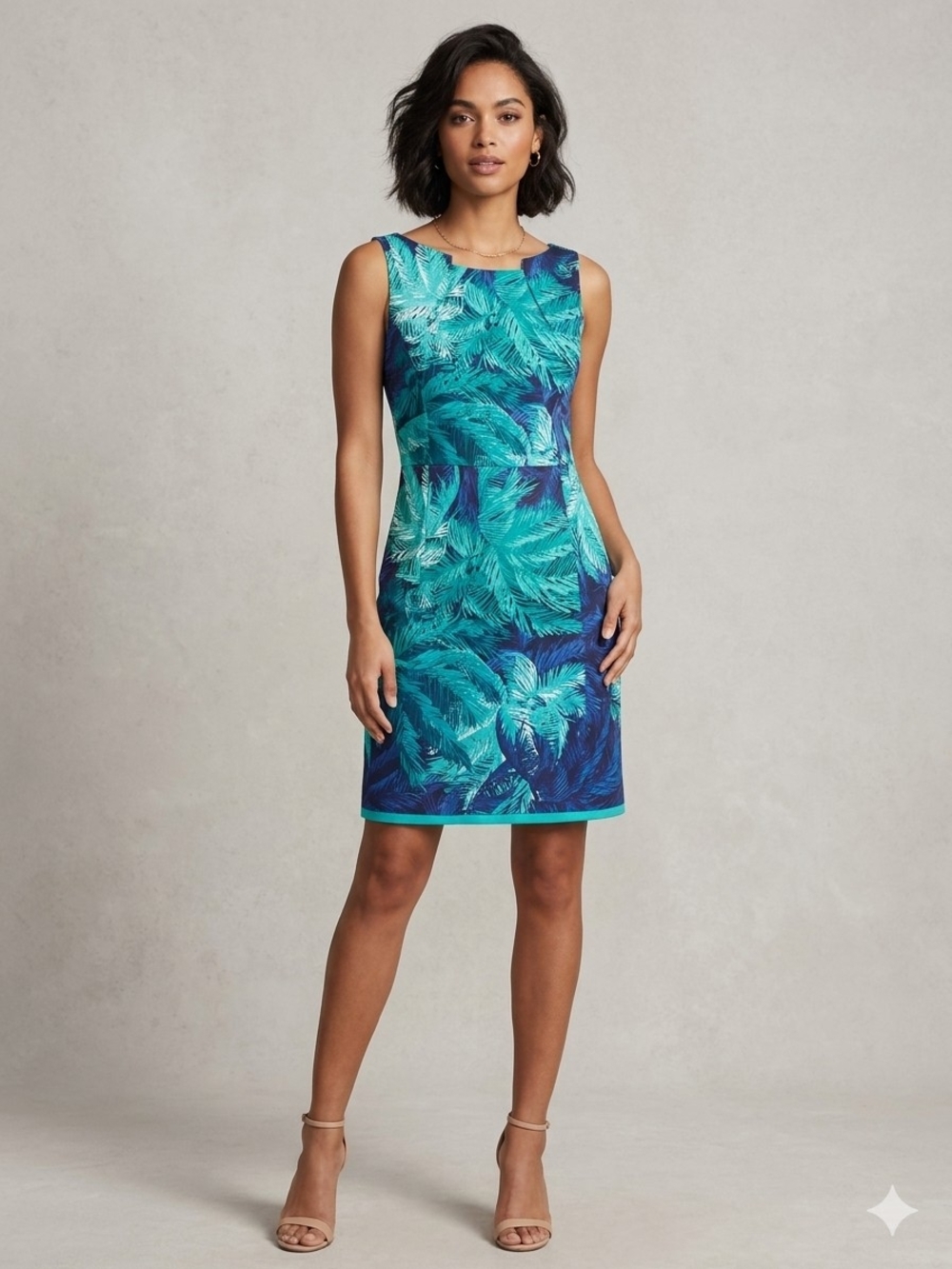 Alex Marie Teal & Blue Palm-Print Sheath Dress